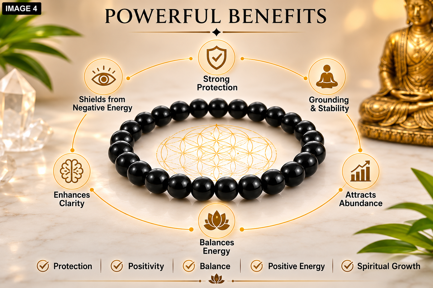 Premium Black Tourmaline Bracelet for Protection & Grounding