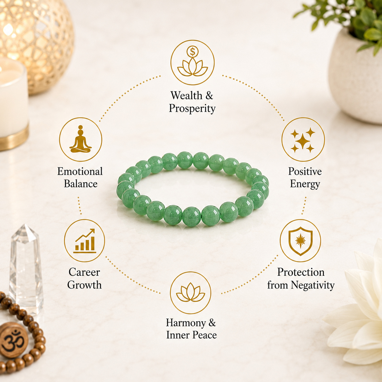 Green Aventurine Bracelet for Luck, Prosperity & Positive Energy