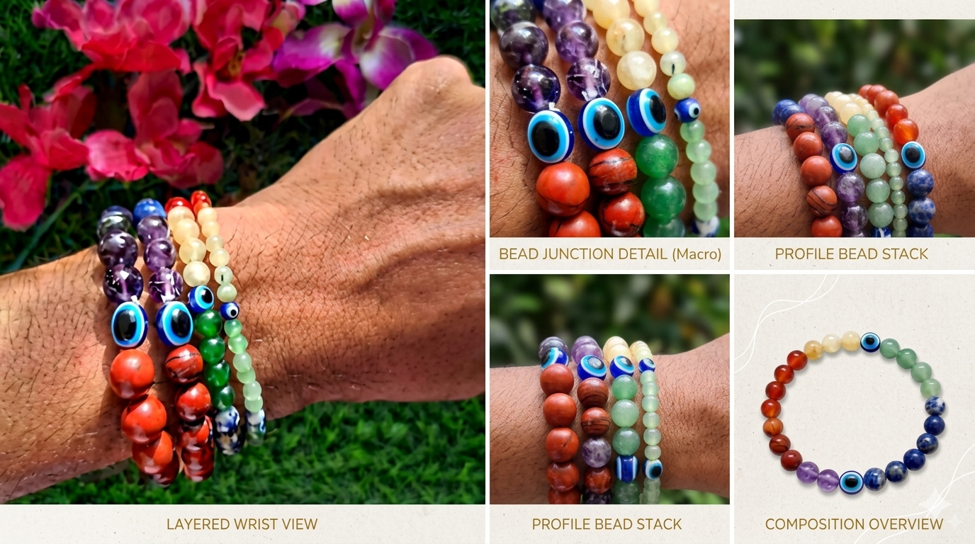 7 chakra bracelet with evil eye