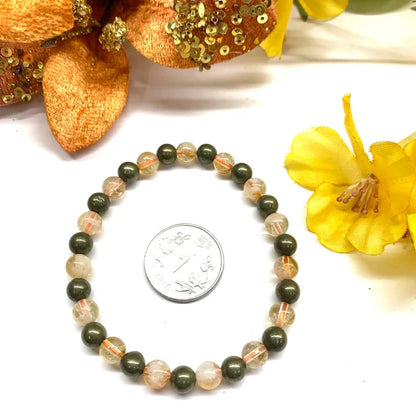 Citrine & Pyrite Round Bead Bracelet (Wealth and Money) Money Magnet Bracelet)